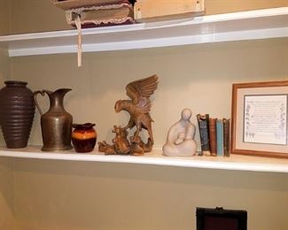 Carved wood eagle. Vintage books