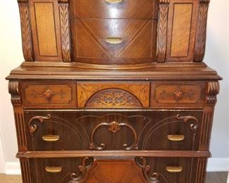 Gorgeous Art Deco Antique Highboy Dresser with Bakelite handles