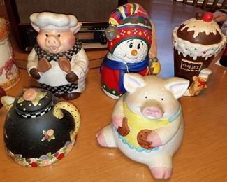 Cookie Jars and decorative teapots. Some are vintage