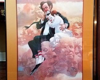 Robert Owen framed clown art