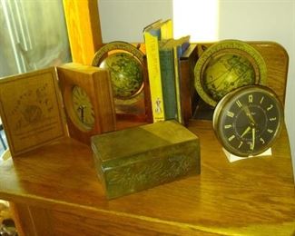 Vintage decor and globe bookends.