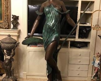 Huge bronze lady sculpture 90” tall 