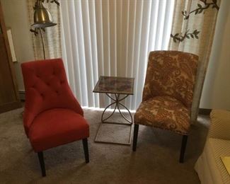 Two Chairs, Table, and Lamp