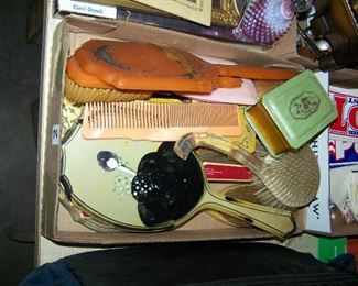 vintage mirror and brushes 