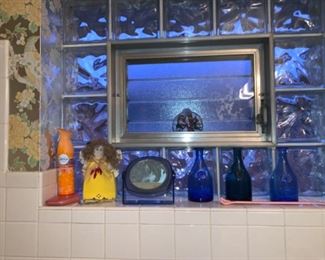 Beautiful blue glass and other bath ornaments