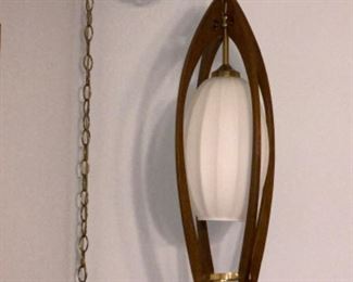 Mid century modern danish wooden electric hanging light pendant.