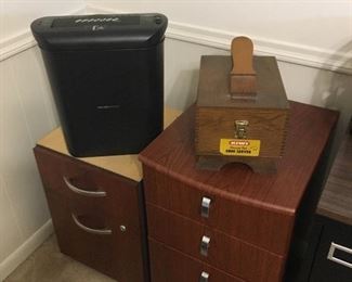 Paper shredder, file cabinets and shoe shine kit 