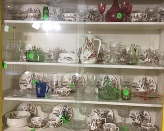 Items in the yellow 70’s cabinet.  A lot of the green glassware in cabinet.
