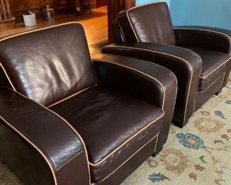 Pair leather club chairs
