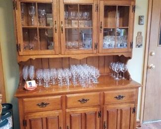 Keller Furniture china hutch, glass & crystal stemware