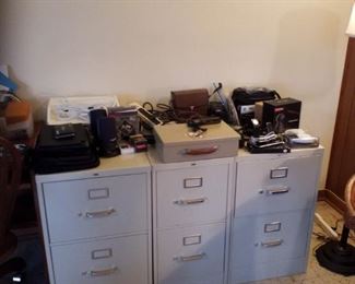 HON brand filing cabinets - 2 legal & 1 letter, locking portable safe, printer, Bushnell binoculars