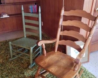 Wood rocker- very comfortable, green primitive armless rocker