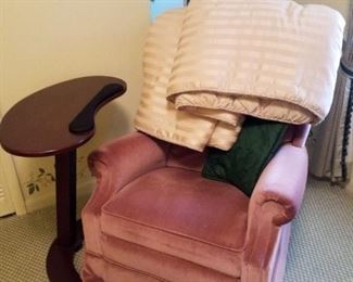 La-Z-Boy recliner in velvet, tilt-able computer table