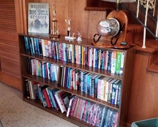 Large bookcase & books, custom electric meter lamp - meter turns!, green planter