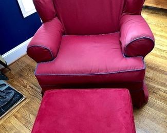 1 of 2 raspberry plush chairs 