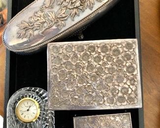 Vintage boxes and Waterford clock