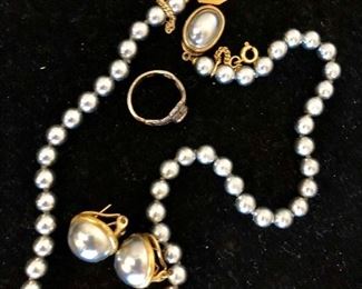 Pearl necklace and earrings