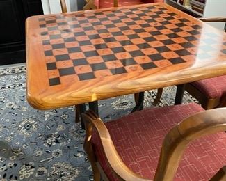 Chess/Checkers table from Grove Park Inn, wooden top, iron base. 