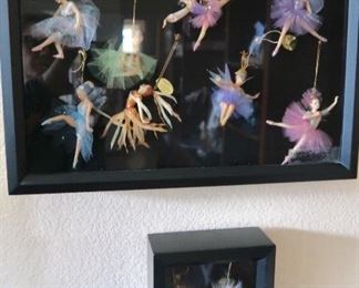 Porcelain Dancing Ballerina Ornaments in Shadow Boxes