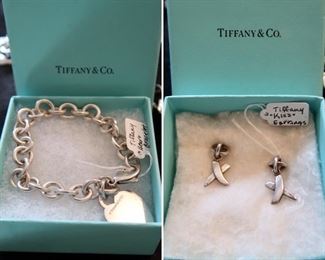 Desirable Tiffany & Co Jewelry - Heart Bracelet & "Kiss" Earrings - Sterling 925