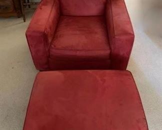 Crate& Barrel Red Suede Chair With Ottoman https://ctbids.com/#!/description/share/310297