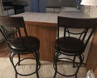 Pair of bar stools - wood and metal
