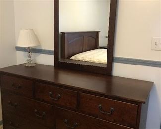 Solid cherry handcrafted dresser and mirror. Part of queen bedroom set