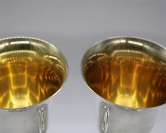 2 Wallace  Sterling Silver Wine Glass  Goblets Pattern 122  7" Tall Gold Wash Inside   127 grams each   total 254 grams 