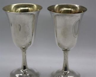 2 Wallace  Sterling Silver Wine Glass  Goblets Pattern 122  7" Tall Gold Wash Inside   127 grams each   total 254 grams 