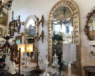 Pair of grand scale arched, silvergilt LaBarge mirrors