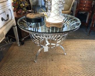 Mid-century silvergilt iron cocktail table.