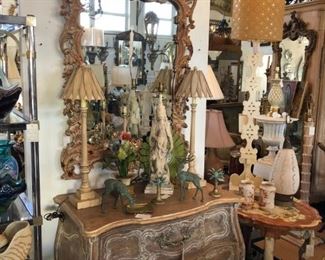 Auffray commode, carved wood Italian mirror.