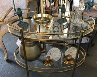 Mid-century polished brass tea cart.
