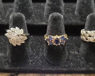 (2) - 14k gold / diamond rings (1) - 14k gold / sapphire ring