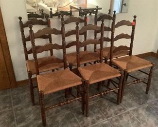 Set of 6 Ladder back chairs with woven seats.  Excellent condition