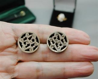 Early Taxco Mexico Sterling Cuff Links Signed JV