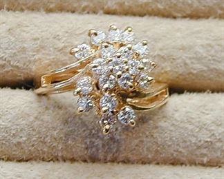 14k 1ct TW Diamond Cocktail Ring With Paperwork