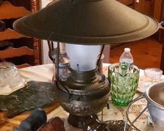 Antique hanging lamp, needs repair, parts complete