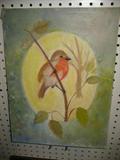 OIL ON BOARD PAINTING OF A BIRD , UNSIGNED 12X16