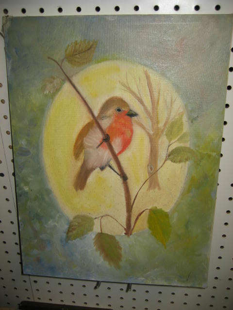 OIL ON BOARD PAINTING OF A BIRD , UNSIGNED 12X16