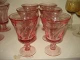 SET OF 8 PINK FOSTORIA JAMES TOWN FOOTED ICE WATER GOBLETS
