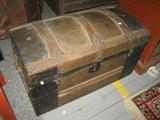 DOME TOP TRUNK , INCLUDES THE CONTENTS THAT INCLUDES A PUNCH BOWL AND STUFF , 18 INCHES TALL, 28 X16