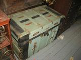 VINTAGE TRUNK, FLAT TOP , WITH A DROP IN STORAGE SHELF INSIDE, 24X36X20