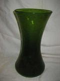 GREEN CRACKLE GLASS VASE, 12 INCHES TALL