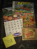 1967 COLONIAL BREAD ADVERTISING CALENDAR, A KIDS COLORING BOOK, A PUZZLE , A VINTAGE CARD PLAYING GAME, MONEY HUNT GAMES AND PATH FINDER GAME