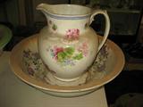 VINTAGE WASH BOWL AND PITCHER, BOTH WITH FLORAL DESIGN , MAY NOT MATCH AND WILL NEED A WASH