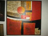 MODERN ART OIL PAINTING ON CANVAS, SIGNED , 37 INCH SQUARE