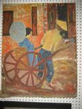 OIL ON CANVAS PAINTING , 24X30 INCHES, MAN PULLING A RICK SHAW