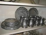 GROUP OF ALUMINUM WARE , 8 DINNER PLATES, 8 BREAD PLATES AND 8 MUGS, MARKED CROWN CASTLE