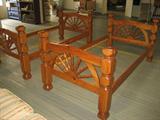 PAIR OF WAGON WHEEL SINGLE BEDS , PINE WOOD, MADE BY WOODCREST MANUFACTURING OF PERU INDIANA , CAN BE BUNK BEDS